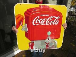 Vintage Original 1939 Porcelain Coca Cola Dispenser Sign Double Sided And Dated