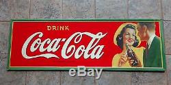 Vintage Original 1941 Coca-Cola Young Couple Large Metal Sign 54 W x 18 T