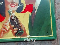 Vintage Original 1941 Coca-Cola Young Couple Large Metal Sign 54 W x 18 T