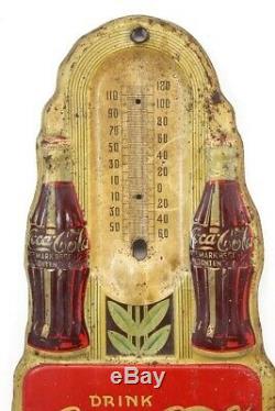 Vintage Original 1942 16 Coca Cola Bottle Tin Soda Thermometer Sign To Restore