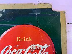 Vintage Original 1943 Coca-Cola Litho Cardboard Sign Ad Large Face Your Job RARE