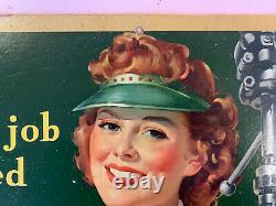 Vintage Original 1943 Coca-Cola Litho Cardboard Sign Ad Large Face Your Job RARE