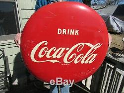 Vintage Original 1948 Coca Cola Button Sign 24'' A-m Sign Co Lynchburg, Va. 1948