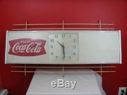 Vintage Original 1950's Coca-Cola Lighted Fishtail Clock Diner Hotel Sign Works