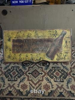 Vintage Original 1950's Coca Cola Pause Refresh Yourself Metal Sign