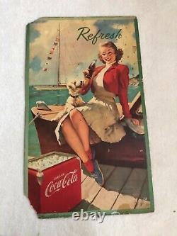 Vintage, Original, 1950's Double-Sided Coke Cardboard Sign, At Home/Refresh