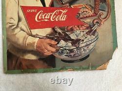 Vintage, Original, 1950's Double-Sided Coke Cardboard Sign, At Home/Refresh