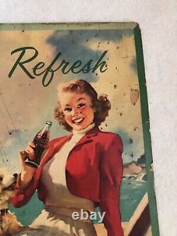 Vintage, Original, 1950's Double-Sided Coke Cardboard Sign, At Home/Refresh