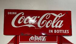 Vintage Original 1950's Drink Coca Cola In Bottles Porcelain Metal Sled Sign