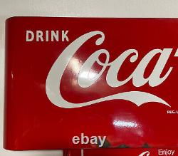 Vintage Original 1950's Drink Coca Cola In Bottles Porcelain Metal Sled Sign