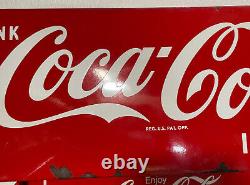 Vintage Original 1950's Drink Coca Cola In Bottles Porcelain Metal Sled Sign