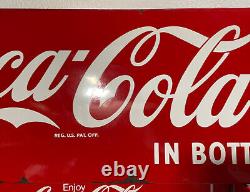 Vintage Original 1950's Drink Coca Cola In Bottles Porcelain Metal Sled Sign