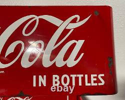 Vintage Original 1950's Drink Coca Cola In Bottles Porcelain Metal Sled Sign