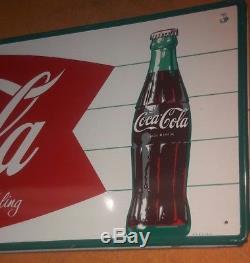 Vintage Original 1950s-1960s Coca Cola Fishtail Tin Bottle Soda Sign