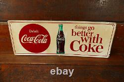 Vintage Original 1950s Coca Cola Soda Pop Bottle Graphic Metal Advertising Sign