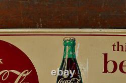 Vintage Original 1950s Coca Cola Soda Pop Bottle Graphic Metal Advertising Sign