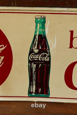 Vintage Original 1950s Coca Cola Soda Pop Bottle Graphic Metal Advertising Sign