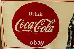 Vintage Original 1950s Coca Cola Soda Pop Bottle Graphic Metal Advertising Sign