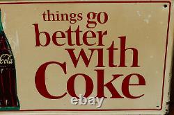 Vintage Original 1950s Coca Cola Soda Pop Bottle Graphic Metal Advertising Sign