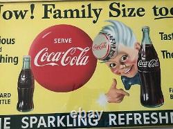 Vintage, Original, 1955, Coca Cola, Sprite Boy, 36 x 20, Cardboard Sign, EX