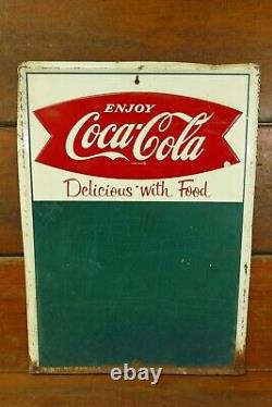 Vintage Original 1960s Coca Cola Fishtail Menu Board Chalkboard Embossed HTF