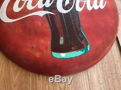Vintage Original 24 Round Coca Cola Coke Bottle Metal Advertising Button Sign