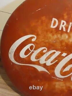Vintage Original 36 Drink Coca Cola Button Sign Original Barn Found Condition