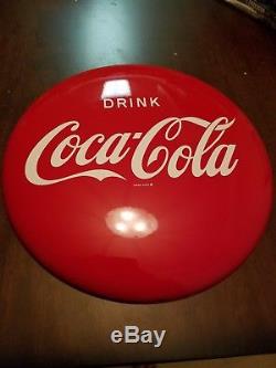 Vintage Original Coca Cola 12 Inch Metal Button Sign Allan Morrison