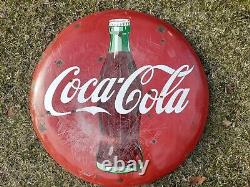 Vintage Original Coca Cola Button Sign 36 Patina