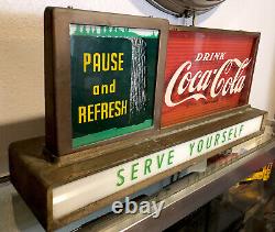 Vintage Original Coca-Cola Coke PAUSE AND REFRESH Lighted Waterfall Motion Sign