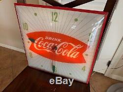 Vintage Original Coca Cola Fish Tail PAM Clock Sign