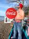 Vintage Original Coca Cola Flange Soda Pop Metal with Bottle Sign 16 by 22 1950