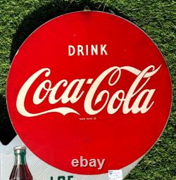 Vintage Original Coca Cola Flange Soda Pop Metal with Bottle Sign 16 by 22 1950