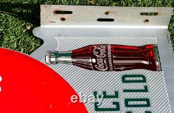 Vintage Original Coca Cola Flange Soda Pop Metal with Bottle Sign 16 by 22 1950
