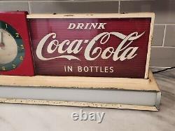 Vintage Original Coca Cola Fountain Shop Light up Clock Advertising Sign Bottles