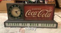 Vintage Original Coca Cola Fountain Shop Lighted Clock Advertising Sign