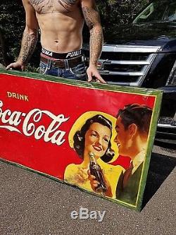 Vintage Original Coca Cola Soda Pop Metal Sign Coke WOW GR8 Graphics 56X33