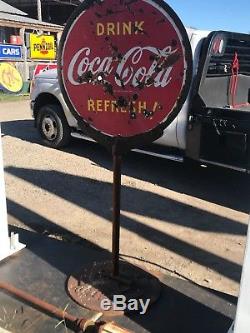 Vintage Original Double Sided Porcelain Coca Cola Lollipop Sign, Pepsi, 7up