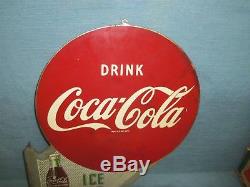 Vintage Original Drink Coca Cola Arrow 22 Metal Flange Sign AM 1-54