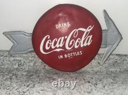 Vintage Original Drink Coca-Cola IN BOTTLES Sign Coke 12 Button Arrow