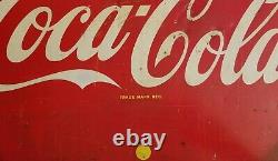 Vintage Original Embossed Tin COCA COLA Button & Bottle Sign Circa 1959 Nice