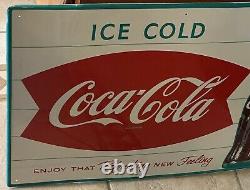Vintage Original Ice Cold Coca-Cola Fishtail Metal Sign 20 X 28 007 MCA 2033