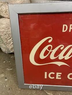 Vintage Original LARGE 1952 Metal Coca Cola Sign 57 1/2 x 34 inches IN FRAME