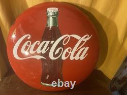 Vintage Original porcelain 24 inch Coca-Cola bottle sign button