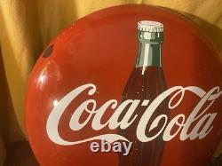 Vintage Original porcelain 24 inch Coca-Cola bottle sign button