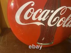 Vintage Original porcelain 24 inch Coca-Cola bottle sign button