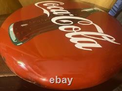 Vintage Original porcelain 24 inch Coca-Cola bottle sign button