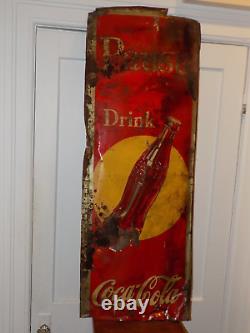 Vintage Pause Drink Coca-Cola Metal Embossed Sign