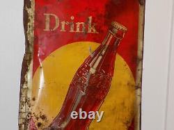 Vintage Pause Drink Coca-Cola Metal Embossed Sign