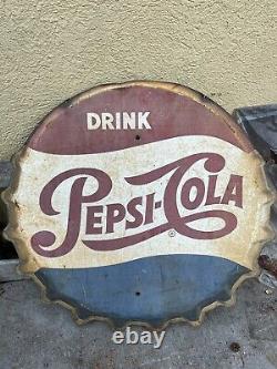 Vintage Pepsi Cola Bottle Cap Sign Coke Antique Tin 2 1/2 feet Big